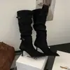 [] Botas de tacón alto con punta color caqui Botas altas de montar largas para mujer Otoño Invierno 2026 Estilo nuevo con abrigo Botas altas