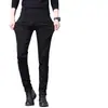 Jeans preto elástico Hong Kong para homens, corte slim, tendência primavera/outono 2026, calça social coreana