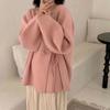 Cárdigan de Punto con Manga de Farol de Moda para Mujer Abrigo Elegante Sentido del Diseño Oblicuo Estilo Extranjero Suéter con Cordones Top Ajustado para Mujer