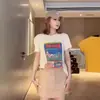 Camiseta de Algodão Puro com Manga Curta Estilo Europeu Estampa Americana para Mulheres, Novo Modelo Verão 2026, Ombro Normal Caimento Solto Top Emagrecedor