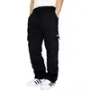 Calças esportivas casuais transfronteiriças novas europeias e americanas com forro de fleece, amarradas no tornozelo, multibolsos, renda, macacão calça de moletom masculina