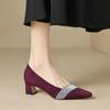 Zapatos de Trabajo de Piel de Oveja Negra para Viajeros, Nuevos para Mujer, Combinan con Todo, Cuatro Estaciones, Tacón Medio Grueso, Pedrería, Boca Baja, Elegantes Zapatos de Capa Única OL