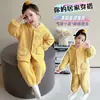 Conjunto de pijama de cardigã com capuz e forro de fleece para meninas, outono e inverno, quente e estiloso, conjunto de duas peças para casa infantil