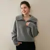 Suéter de Cachemira 100% con Cuello Polo y Media Cremallera para Mujer, Holgado, Grueso, Ropa de Lana, Jersey, Manga Raglán, Tejido, Capa Base Superior