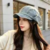Gorra de pescador de mezclilla lavada de alta gama coreana con etiqueta colgante, otoño e invierno, adelgazante, suave y elegante, gorra de estilo periódico de mezclilla