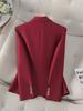 2025 Primavera y Otoño Nueva Moda Temperamento Alto Sentido Traje Delgado Top Manga Larga rojo vino Chaqueta de Traje para Mujer