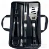 Bolsa Portátil de Tecido Oxford Conjunto de Grelha com Cabo de Aço Inoxidável 410 Ferramentas para Churrasco Garfo Espátula Pegador Escova de Limpeza Escova para Grelha