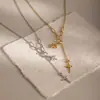Collar Wanxing Amazon Estrella de Ocho Puntas Chapado en Oro de 18k Acero Inoxidable Minimalista Estilo Ins Diamante Incrustado Acero de Titanio No se Desvanece