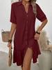 Vestido de verano nuevo de una sola botonadura con manga abullonada Amazon para mujer europeo y americano transfronterizo manga corta