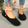 Sapatos de camurça com estampa de leopardo e cor sólida, com tornozeleira de pérolas removível, sola macia, antiderrapante, estilo delicado, adequados para viagens, sapatos femininos transfronteiriços