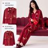 Pijama de Mujer Primavera y Otoño Manga Larga Algodón Puro con Copas Año Nuevo Zodiaco Rojo Festivo Boda Recién Casados Ropa de Casa Invierno