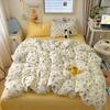 Conjunto de Quatro Peças de Algodão Lavado Estilo Desenho Animado Lençóis Estampados Conjunto de Três Peças Dormitório Estudantil Amigo da Pele Verão Lençóis de Elástico Roupa de Cama