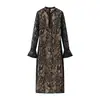 Ropa de Mujer para Comercio Exterior de Aliexpress Estilo Europeo y Americano Transfronterizo Vestido Zr de Encaje Hueco Escote Bajo Manga Acampanada Ceñido a la Cadera