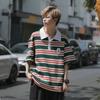 Camisa polo listrada masculina de manga curta, nova camisa polo de verão estilo Hong Kong, retrô, casual de alta qualidade, simples e solta, de meia manga