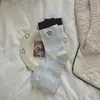 Meias listradas color block, estilo feminino, outono/inverno, meias de algodão sem costura de comprimento médio até a panturrilha, bordado fofo de animal de desenho animado estilo japonês, meias longas