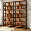 Estantería de almacenamiento de múltiples niveles para la sala de estar, estantería para el hogar integrada en la pared, estantería de pie, estante de almacenamiento simple de hierro y madera