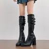 Botas de tacón alto gruesas estilo coreano adelgazantes para mujer, nueva colección otoño 2026, que realzan la altura, versátiles con vestidos, botas largas estilo western de suela blanda