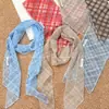 Bufanda de Seda de Malla a Cuadros Estilo Coreano para Mujer, Bufanda Larga para el Cuello, Cinturón de Atmósfera Única, Cuerda para la Cintura, Accesorios para el Cabello
