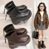 Botas Martin 2026 outono e inverno novas botas curtas infantis, botas de couro acolchoadas para meninas, botas de neve para crianças de médio e grande porte, botas versáteis