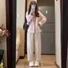 Pantalones cropped de imitación de algodón estilo japonés con retazos, nuevos pantalones harén casuales holgados de cintura alta para otoño, para mujeres petite