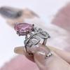 Anel de zircão de gota de água rosa de penas de diamante de alto carbono feminino socialite aberta celebridade da Internet Pulseira de alto sentido temperamento estilo versátil