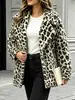 Ropa popular para mujer transfronteriza: abrigo retro con estampado de leopardo, solapas grandes, corte holgado, estilo otoño/invierno, elegante y profesional, suministro de ropa para mujer
