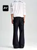 Jeans Retro Americanos de Campana Amplia para Hombres y Mujeres, Irregulares de Trabajo Pesado Ajustados Adelgazamiento Tridimensional de Longitud de Piso Pantalones Casuales