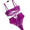 Macacão Sexy Europeu e Americano Personalizado Transfronteiriço, Tentação Sexy Transparente, Body Modelador de Renda Vazada com Argola de Aço