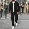 2025 Outono Masculino Transfronteiriço Gola Lapela Bolso com Zíper Cor Sólida Waffle Cardigã Slim Jaqueta Suit Masculina