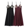 Aliexpress Venta al por mayor Verano Nuevo Ropa de Mujer Color de Contraste Bordado Tirantes Cuello en V Sin Mangas Vestido Midi 3897112