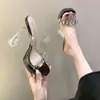 Sandalias de Tacón Grueso con Pedrería para Exhibición de Coches Zapatillas de Tacón Alto de 12 CM Plataforma Impermeable Cristal Transparente Pasarela Zapatos de Tacón Súper Alto para Mujer