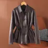 El más vendido del otoño: Gabardina de Doble Botonadura con Cinturón de Cordón de Piel de Cordero, Chaqueta de Cuero Holgada para Mujer, Abrigo de Piel de Cordero