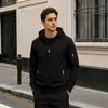 Sudadera con Capucha y Media Cremallera para Hombre Otoño Invierno Multibolsillos Pullover Sudadera con Capucha y Cordones para Hombre Talla Europea