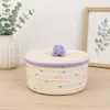 Bonita cesta de almacenamiento tejida de algodón con tapa, a prueba de polvo, para artículos misceláneos de escritorio, cosméticos, bocadillos y como regalo navideño