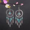 Aretes Turquesa Bohemios Europeos y Americanos Retro Búho Geométricos Atrapasueños Pluma Borla Aretes Mujeres