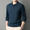 Camisa polo de algodón con cuello y manga larga para hombre, 2025 otoño, color liso bordado,shirt de negocios primavera/otoño, camiseta básica para hombre