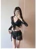 Traje de baño Estilo coreano Verano Nuevo Blanco Hada Traje de baño de Cuatro Piezas Bikini para Mujer Vacaciones Orilla del Mar Manga Larga Sensación de Aguas Termales