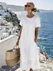 Vestido de Mujer de Doble Capa Casual para Vacaciones Perezosas de Primavera y Verano, Cruzado Europeo y Americano, Amazon, Cuello Redondo, Manga Corta, 2026