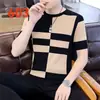 Nueva Camiseta de Rayas para Hombre Verano Manga Corta Moderna Seda de Hielo Media Manga Marca de Moda Talla Grande Hombre Camiseta Fina