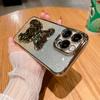 Funda para iPhone 16 de Oso de Cristal Electrochapado con Brillo Degradado, Muñeco Tridimensional, Película para Lente, Funda Blanda Apple 13