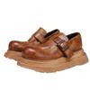 Zapatos Birkenstock Lavados de Cuero Genuino Vintage para Mujer, Nuevos Zapatos de Cuero Completo de Suela Gruesa con Corte Profundo Retro Otoño e Invierno, Adecuados para Todas las Estaciones