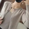 Suéter 100% Lana para Mujer, Cárdigan de Cuello Redondo, Venta Directa del Fabricante, Suéter de Cachemir, Capa Base para Otoño e Invierno, Suéter de Punto de Color Sólido