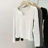 Camiseta Básica de Tirantes en V Estilo Americano Real para Mujer, Nueva Camiseta de Manga Larga Primavera y Otoño 2025, Top Ajustado Dulce Picante para Chica