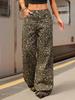 Venta Directa de Fábrica de Jeans Casuales de Pierna Ancha para Mujer con Estampado de Leopardo, Envío Directo de una Pieza desde la Fábrica de Origen