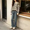 Suéter de Punto Pullover con Estampado de Leopardo Transfronterizo 2026 para Mujer, Nuevo Otoño/Invierno Europeo y Americano Talla Grande Bloque de Color Tejido Jacquard Grueso