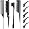 Pente fino para cabelo com grampo conjunto beleza pente para cabelo pente duplo para sobrancelha maquiagem modelagem de cabelo agulha de aço pente com cauda pontiaguda