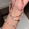 Collar de Perlas de Agua Dulce y Piedra de Cristal Rosa para Mujer, Moderno y Elegante, Gargantilla de Múltiples Hilos Pequeños Estilo Chino Nuevo para Clavícula