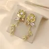 Brincos de Prata S925 com Pino Leve Luxo Inlaid Strass Zircônia Flor Rosa Doce Moda de Nicho Artístico Refinado Versátil