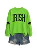Amazon Otoño e Invierno Comercio Exterior Transfronterizo Sudadera Estampada de Doble Manga IRISH Trébol de Cuatro Hojas para Mujer Manga Larga Combinación con Todo Jersey