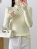 Suéter de Punto con Cuello Semi-Alto y Borde Fruncido para Mujer, Nuevo Estilo Otoño e Invierno 2025, Color Sólido, Corte Ajustado, Suéter Pulóver Sencillo